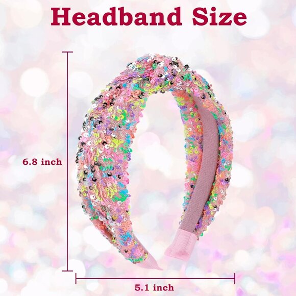 Sequin Knotted Headband Girls Women's Sparkly Iridescent Hair Accessory - Picture 2 of 6